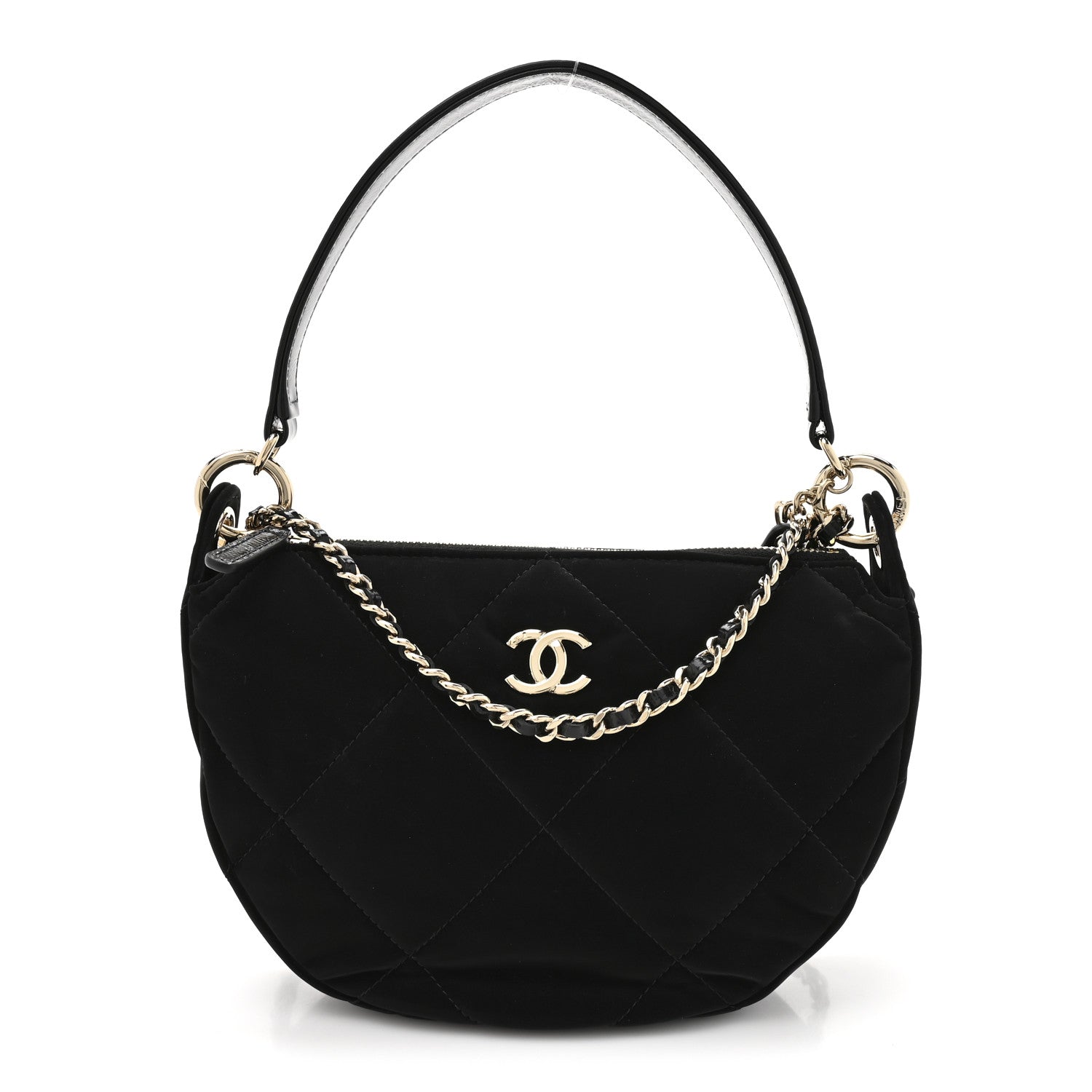 Chanel Velvet Effect Nylon Shiny Crumpled Calfskin Coco Neige Quilted Clutch With Chain Black 1 of 11