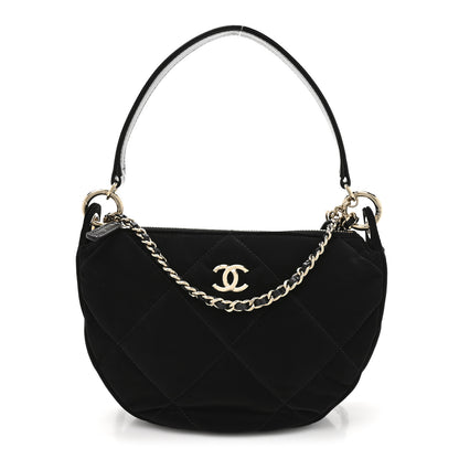 Chanel Velvet Effect Nylon Shiny Crumpled Calfskin Coco Neige Quilted Clutch With Chain Black 1 of 11