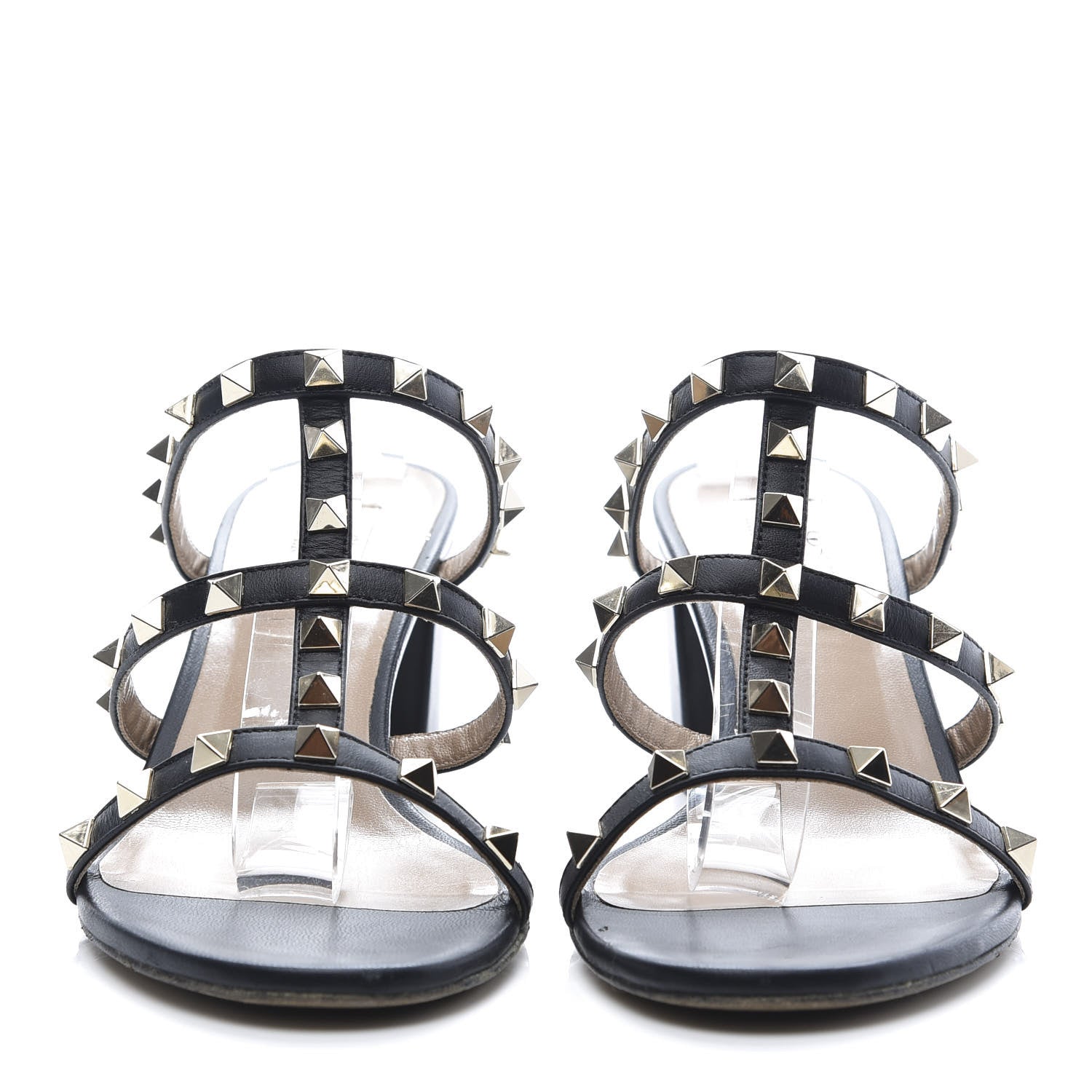 Valentino Garavani Calfskin Rockstud 60mm Caged Slide Sandals 38.5 Black 2 of 9