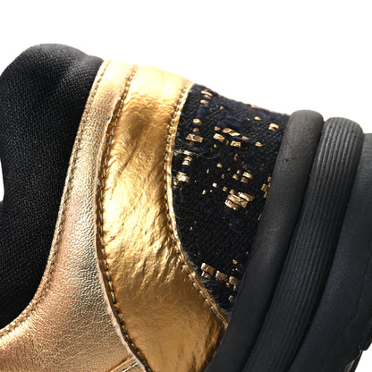 Chanel Satin Lambskin Fabric Tweed CC Sneakers 38.5 Gold Black 11 of 13