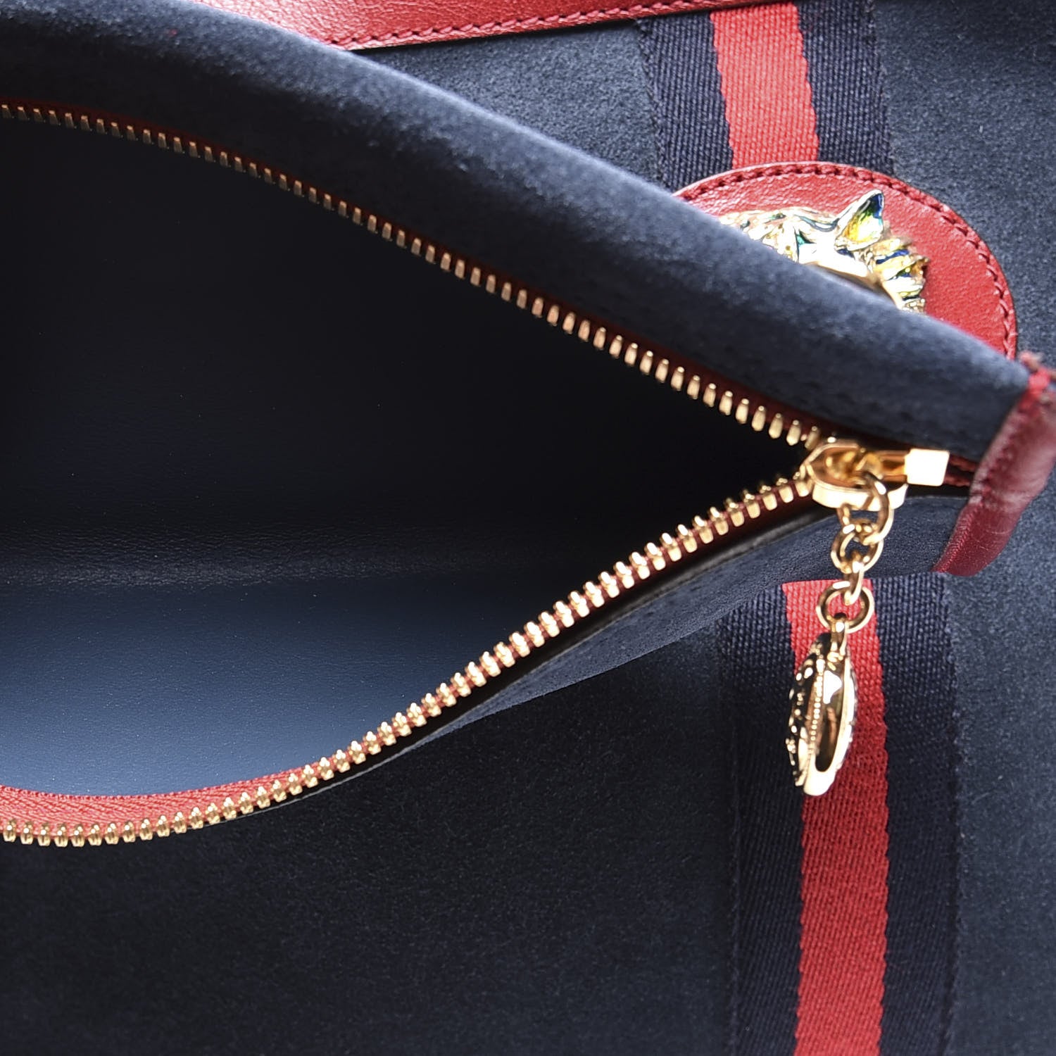 Gucci Suede Calfskin Large Rajah Chain Tote New Blue Romantic Cherry 11 of 13