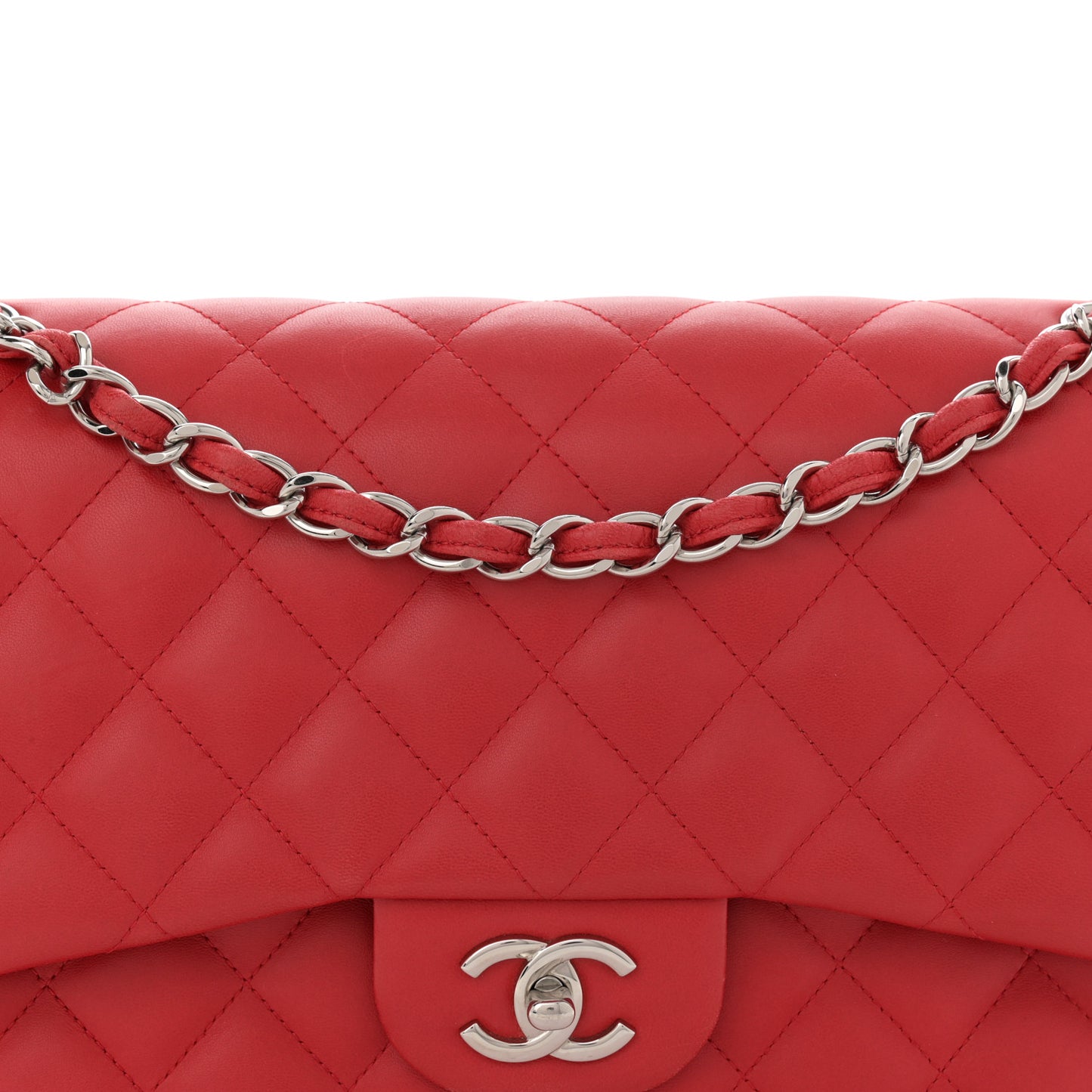 Lambskin Quilted Jumbo Double Flap Red