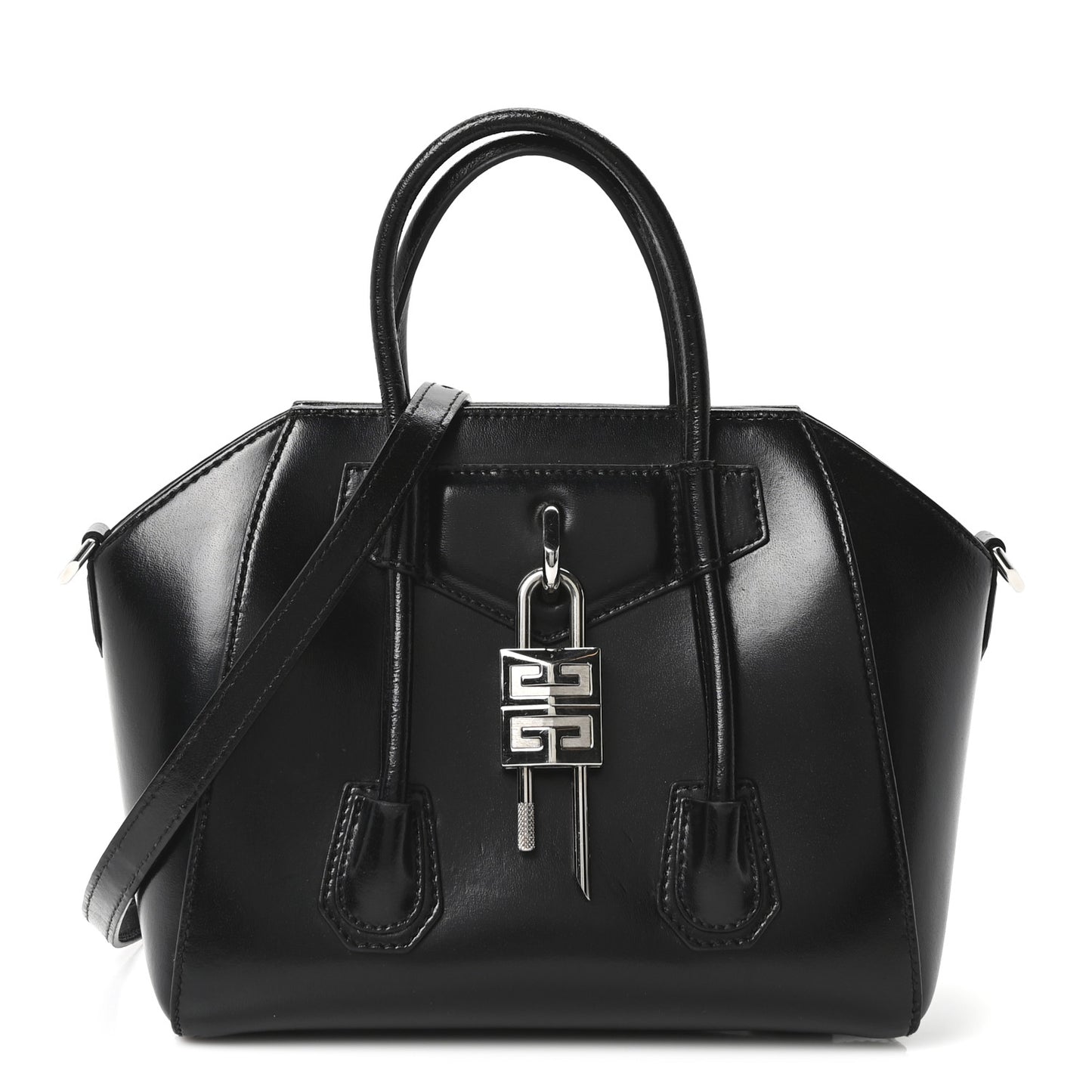 Box Calfskin Mini Lock Antigona Shoulder Bag Black