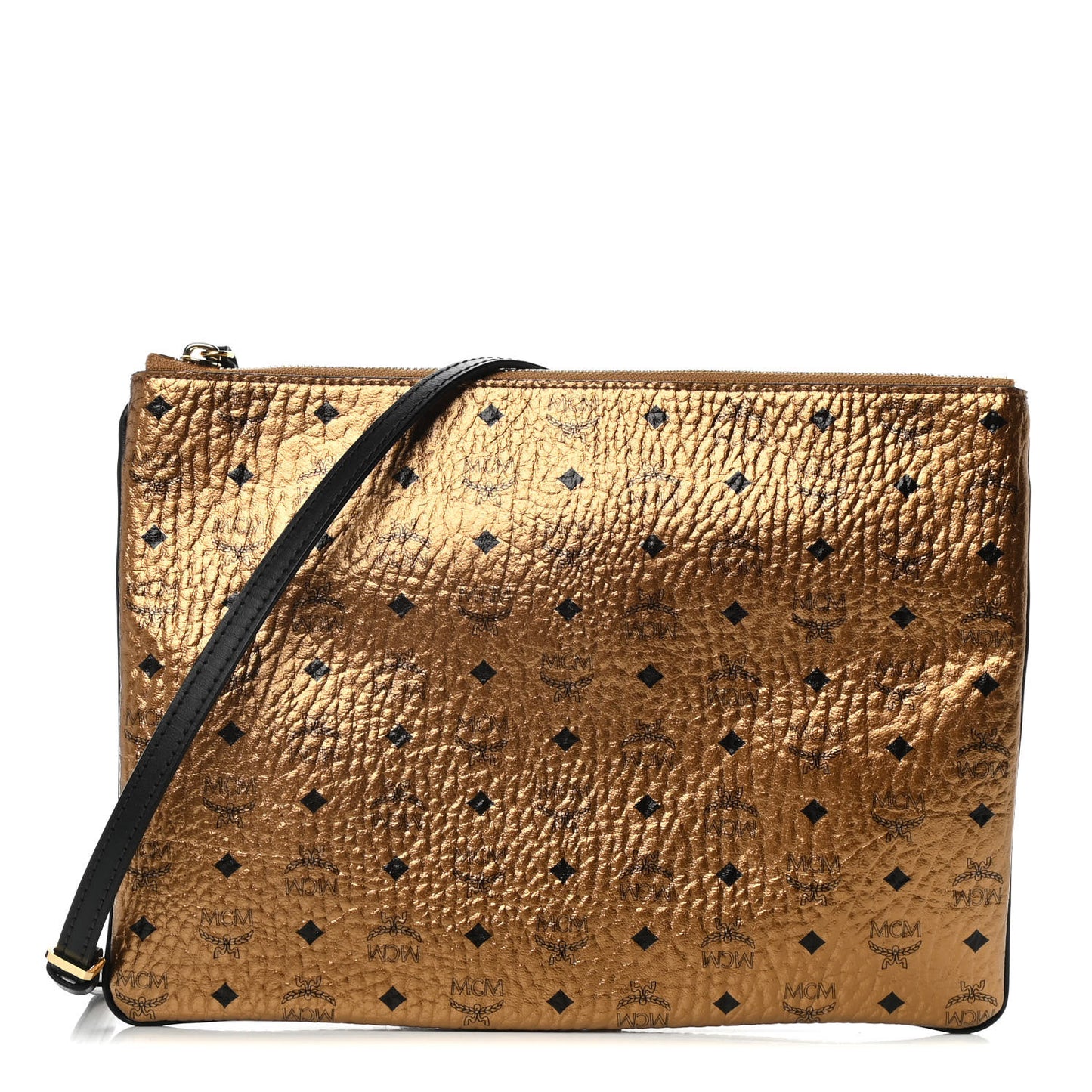 Metallic Visetos Medium Crossbody Pouch Gold