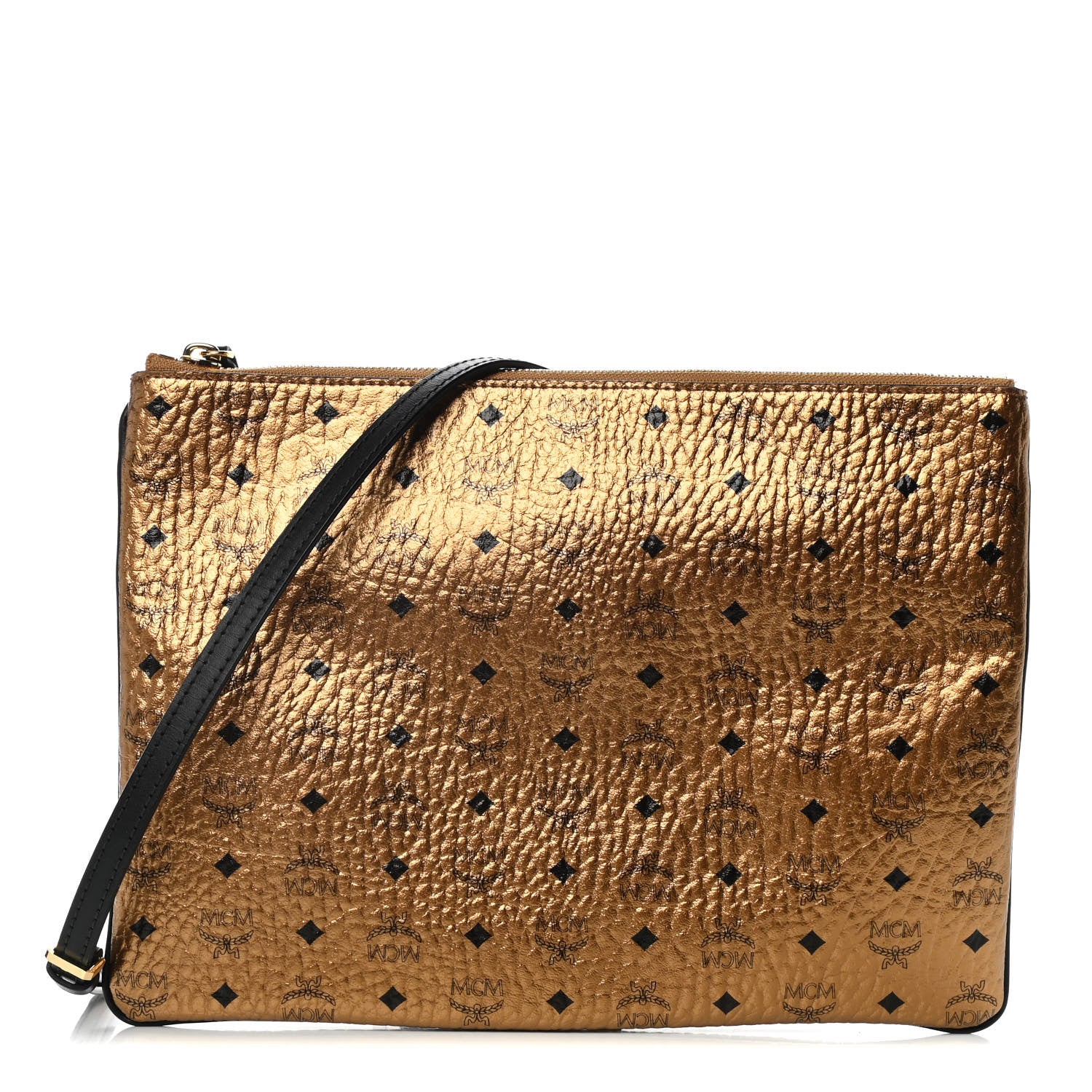 MCM Metallic Visetos Medium Crossbody Pouch Gold 1 of 11