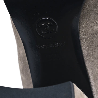 Chanel Suede Calfskin Grosgrain Cap Toe Knee High Boots 36.5 Grey Black 6 of 9