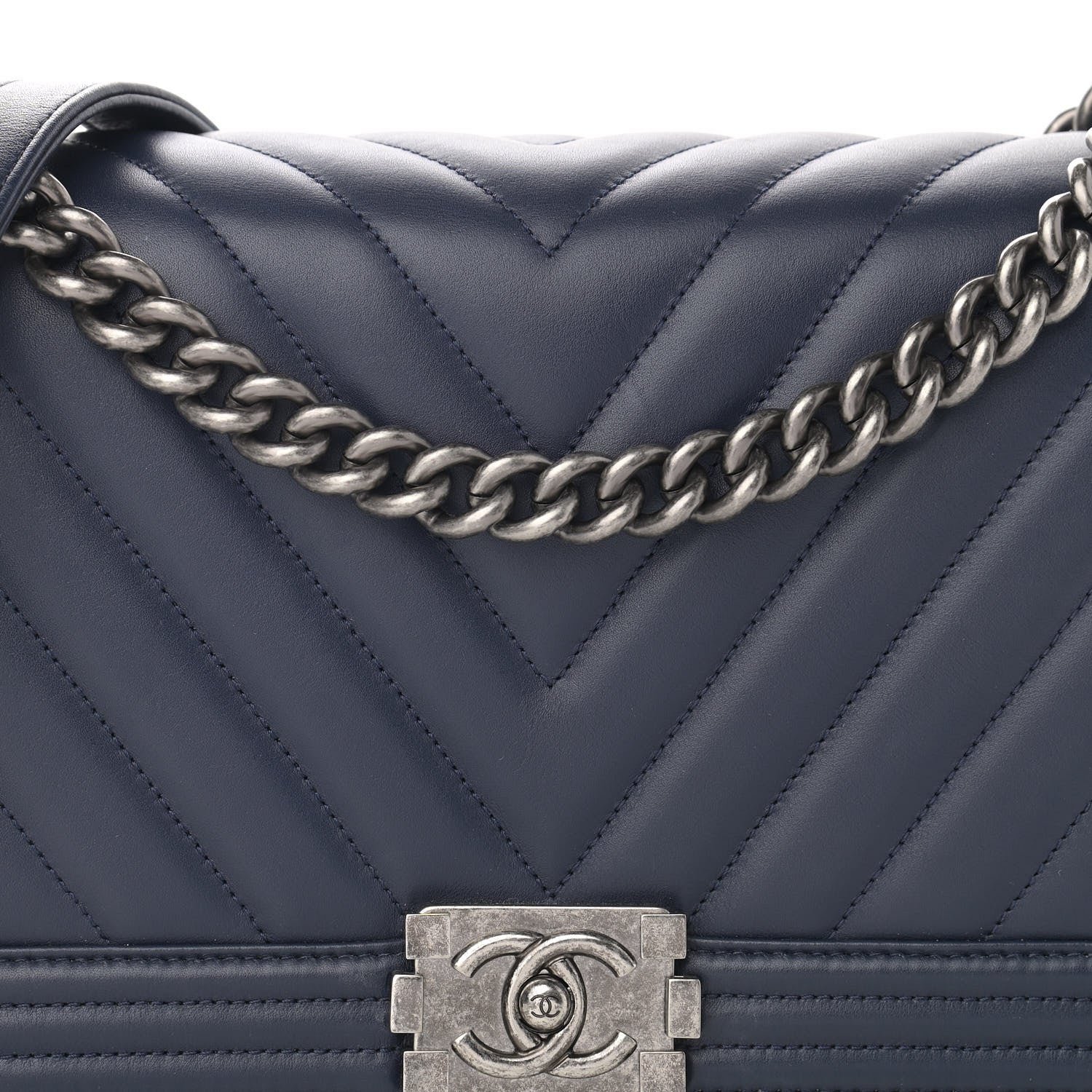 Chanel Calfskin Chevron Quilted New Medium Boy Flap Dark Navy Blue 8 of 12