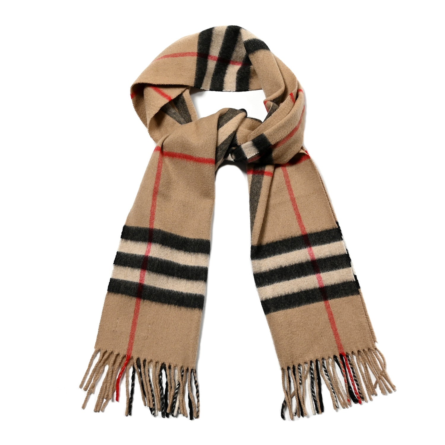 Burberry Cashmere Giant Heritage Check Fringe Scarf Camel 1 of 3