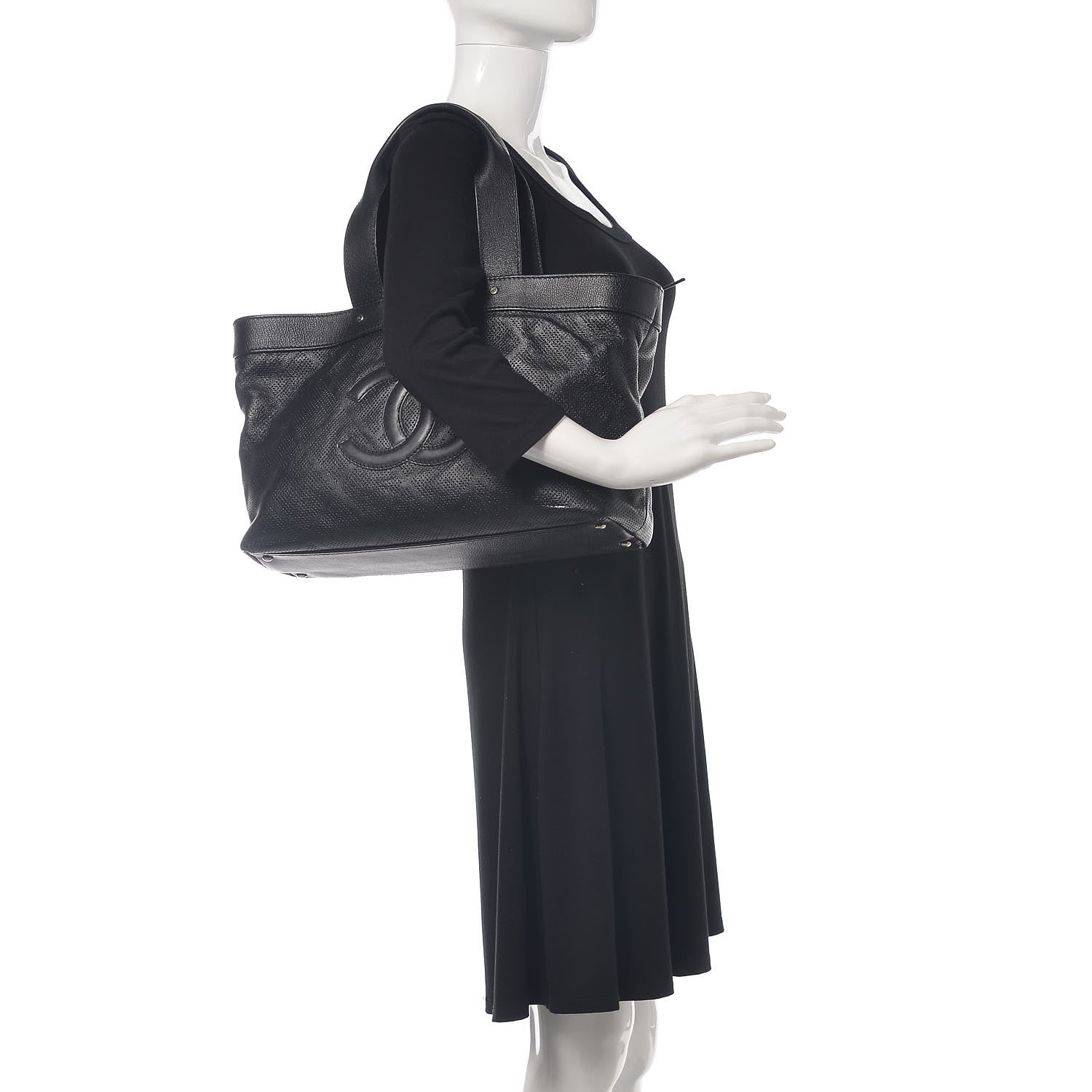 Chanel Goatskin Perforated Large CC Tote Black 2 of 11