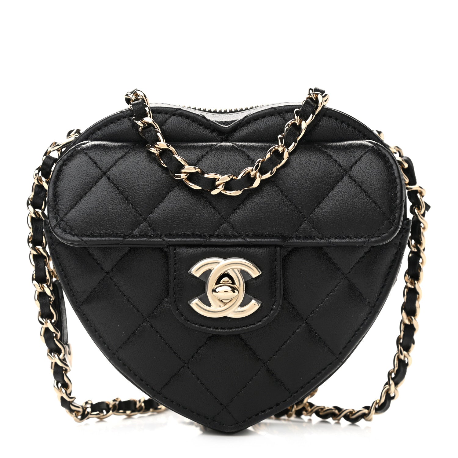 Chanel Lambskin Quilted CC In Love Heart Clutch With Chain Black 1 of 11