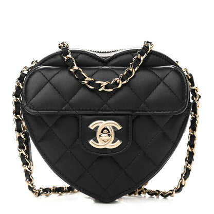 Chanel Lambskin Quilted CC In Love Heart Clutch With Chain Black 1 of 11