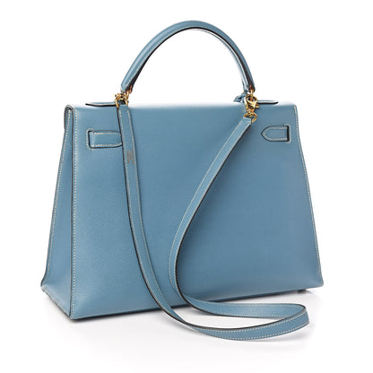 Hermes Epsom Kelly Sellier 32 Blue Jean 3 of 36