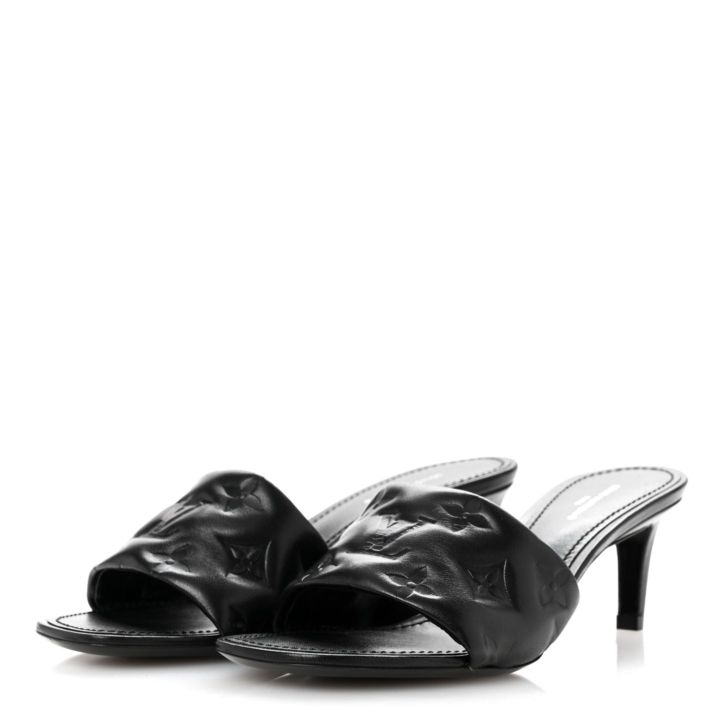 Lambskin Embossed Monogram Revival Mid Heel Mules 36 Black