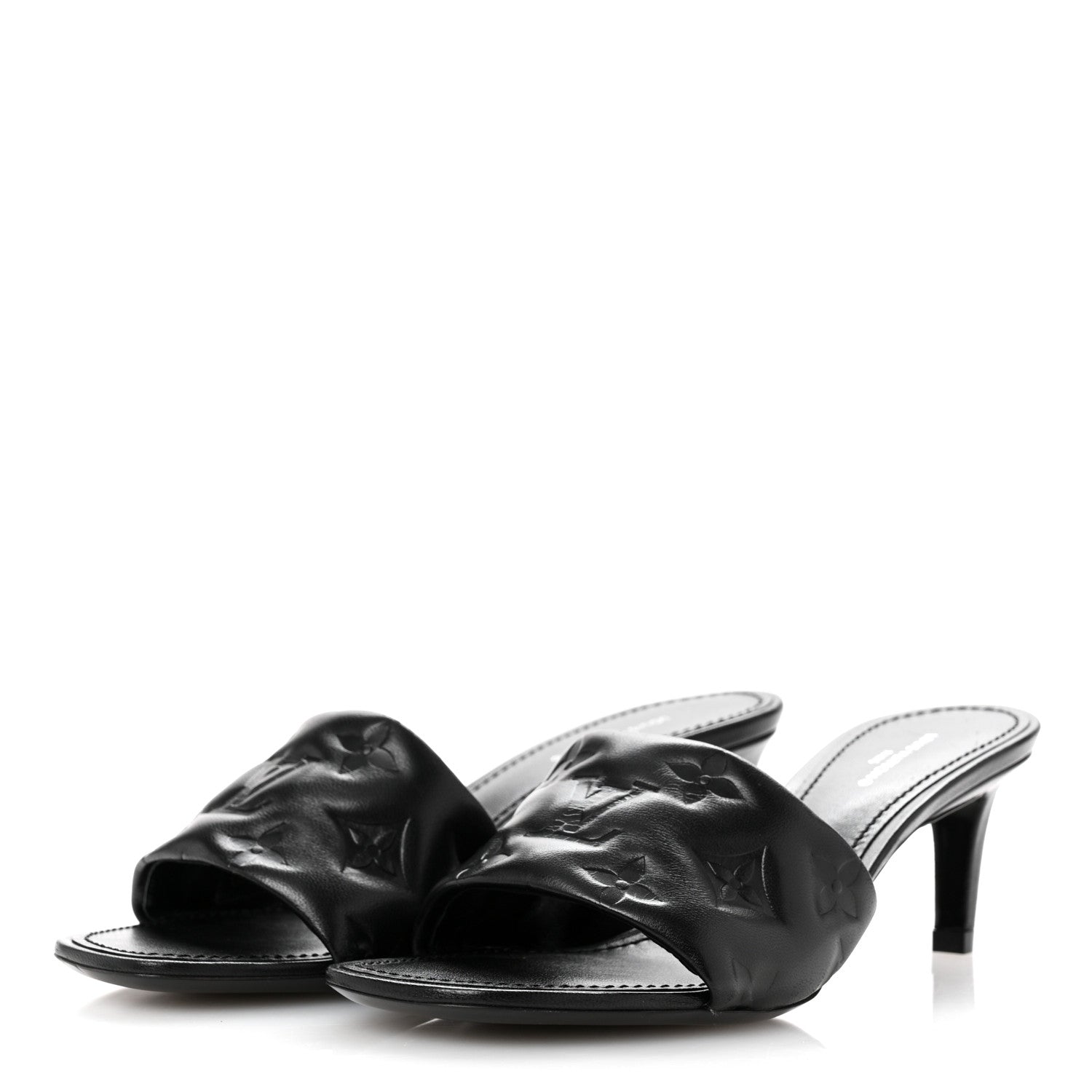 Louis Vuitton Lambskin Embossed Monogram Revival Mid Heel Mules 36 Black 4 of 10