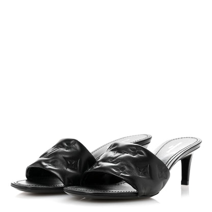 Louis Vuitton Lambskin Embossed Monogram Revival Mid Heel Mules 36 Black 4 of 10