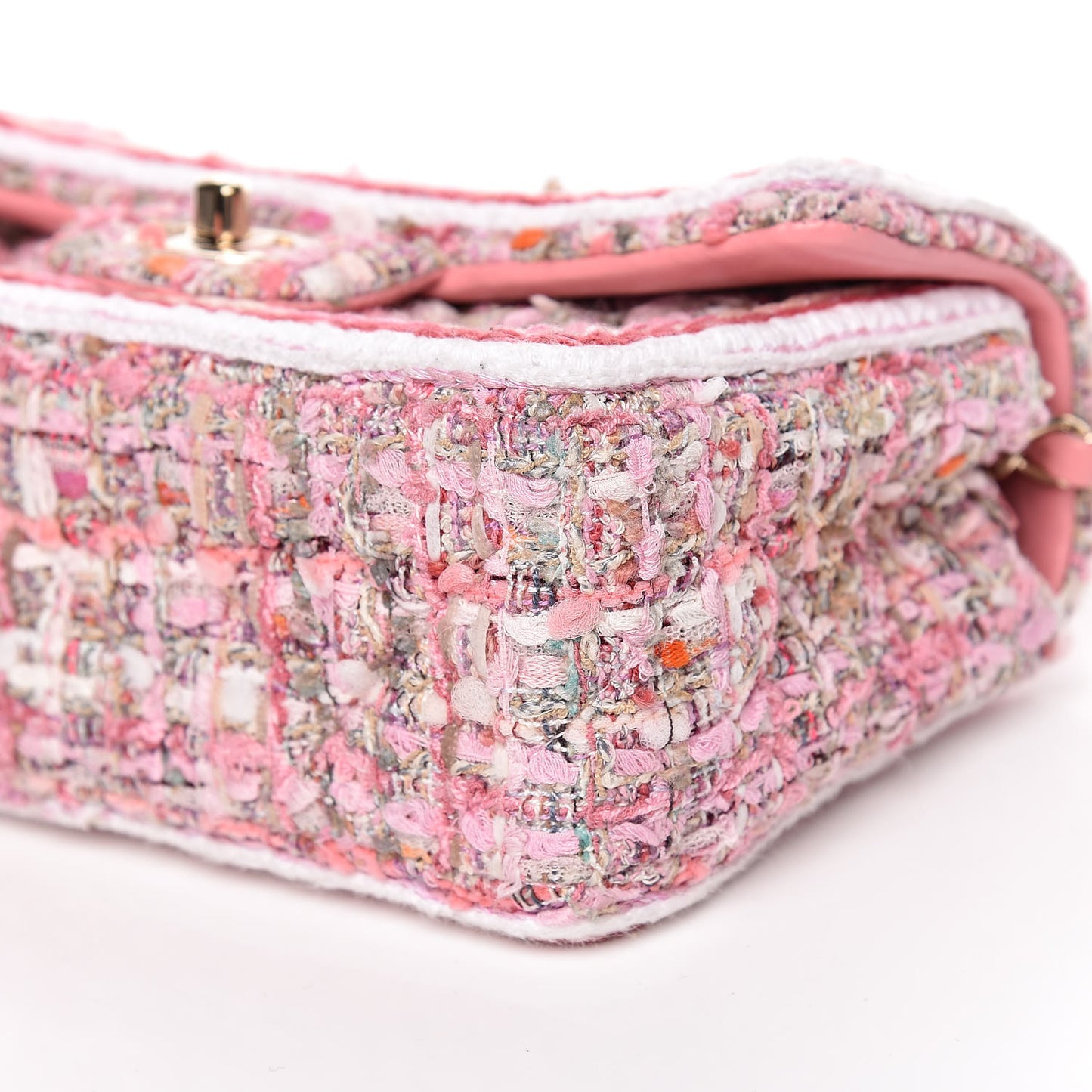 Tweed Braid Mini Flap White Pink