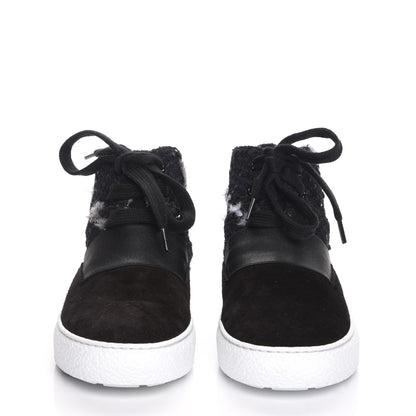 Chanel Suede Tweed High Top Sneakers 37 Black White 2 of 11