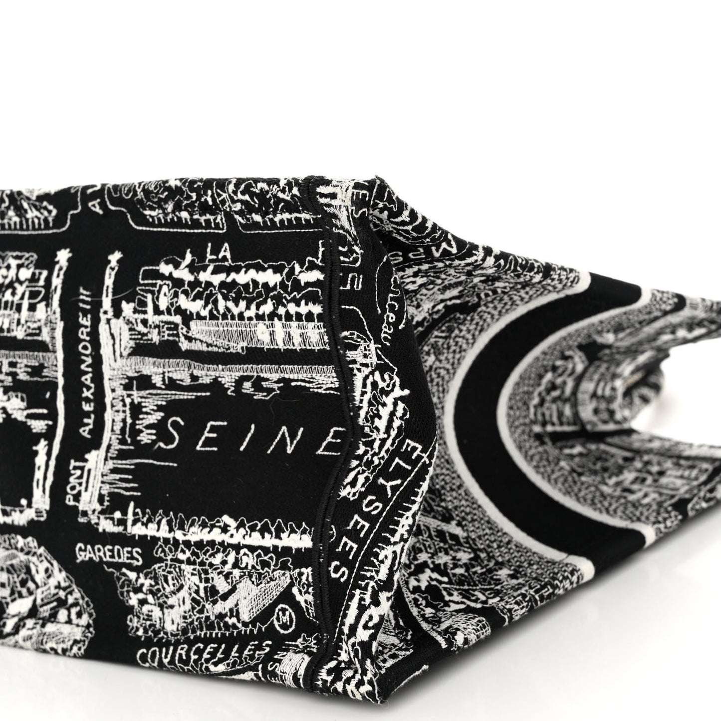 Canvas Embroidered Medium Plan De Paris Book Tote Black White