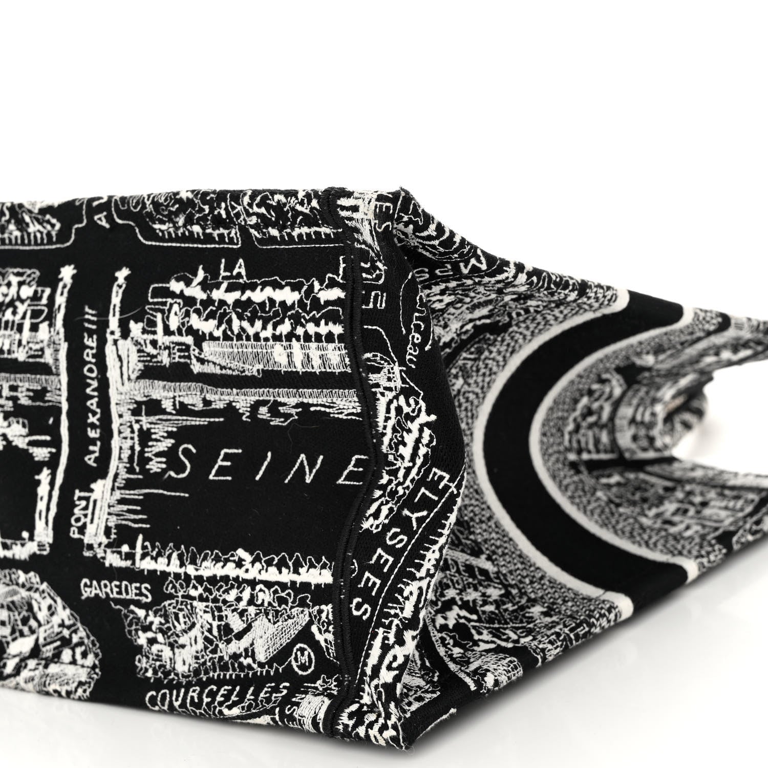 Christian Dior Canvas Embroidered Medium Plan De Paris Book Tote Black White 9 of 10