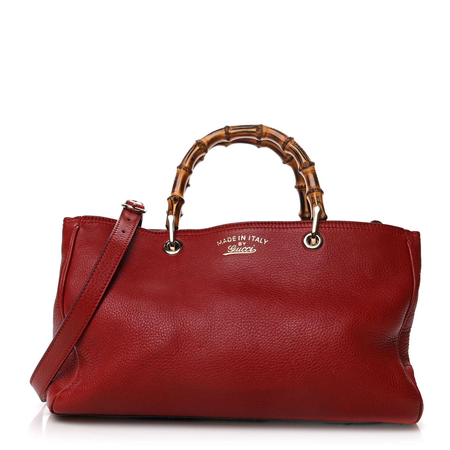 Gucci Pebbled Calfskin Medium Bamboo Shopper Tote Red 1 of 14