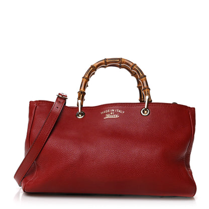 Gucci Pebbled Calfskin Medium Bamboo Shopper Tote Red 1 of 14