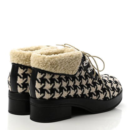 Gucci Optical Tweed Faux Shearling Houndstooth Victor Lace Up Ankle Boots 38.5 White Black 4 of 7