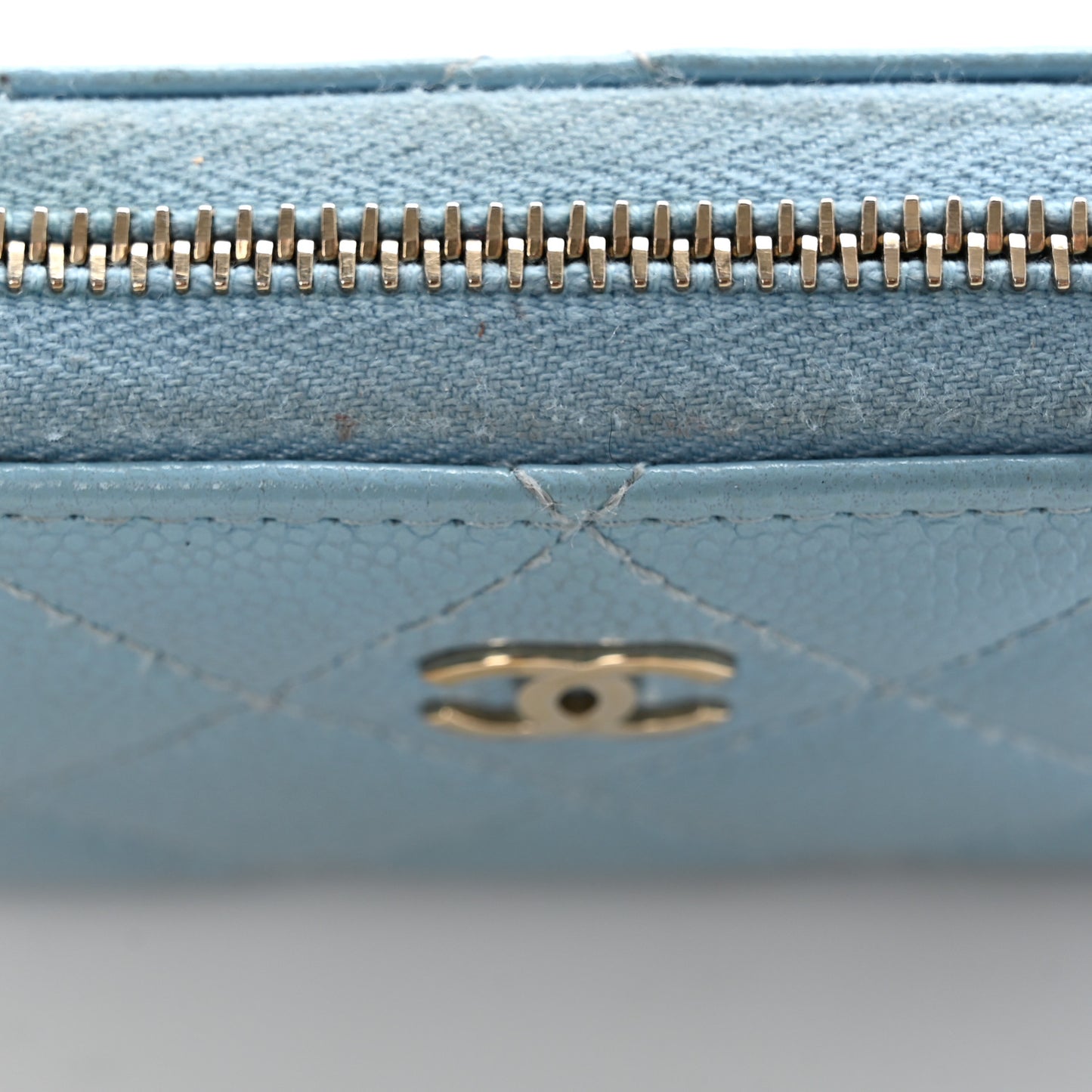 Caviar Quilted Zipped Key Holder Case Light Blue