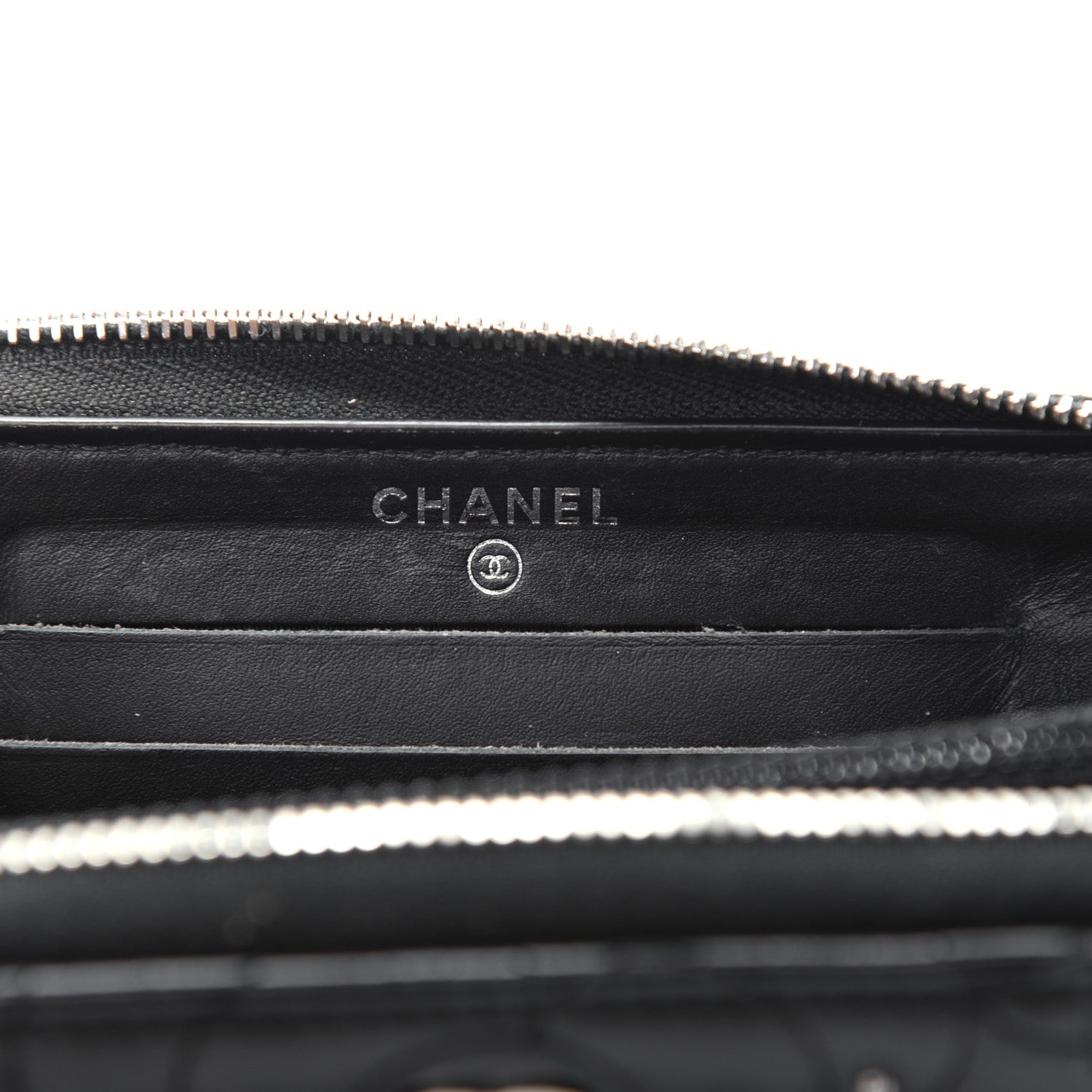 Chanel Lambskin Camellia Studded Large Gusset Zip Around Wallet Black 8 of 15