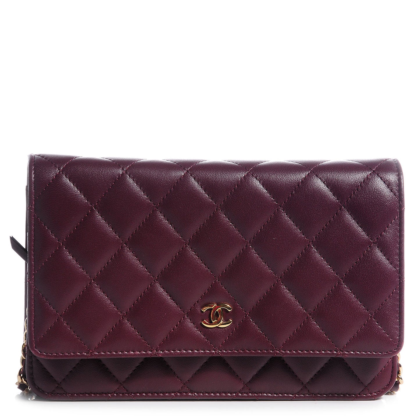 Lambskin Quilted Wallet On Chain WOC Bordeaux