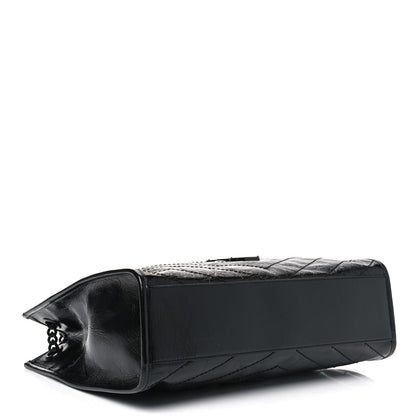 Saint Laurent Crinkled Calfskin Matelasse Monogram Medium Niki Shopper Tote Black 3 of 4