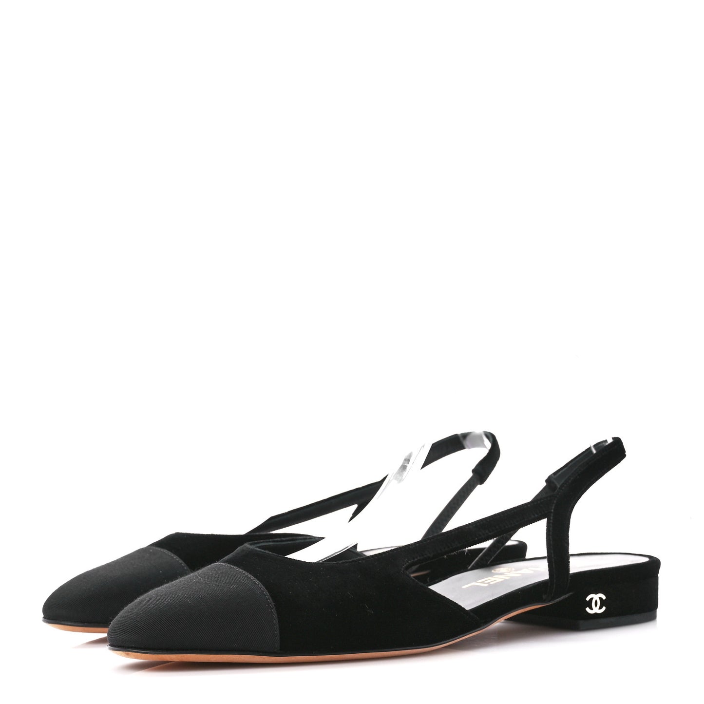 Velour Grosgrain Cap Toe Slingback Flats 38 Black