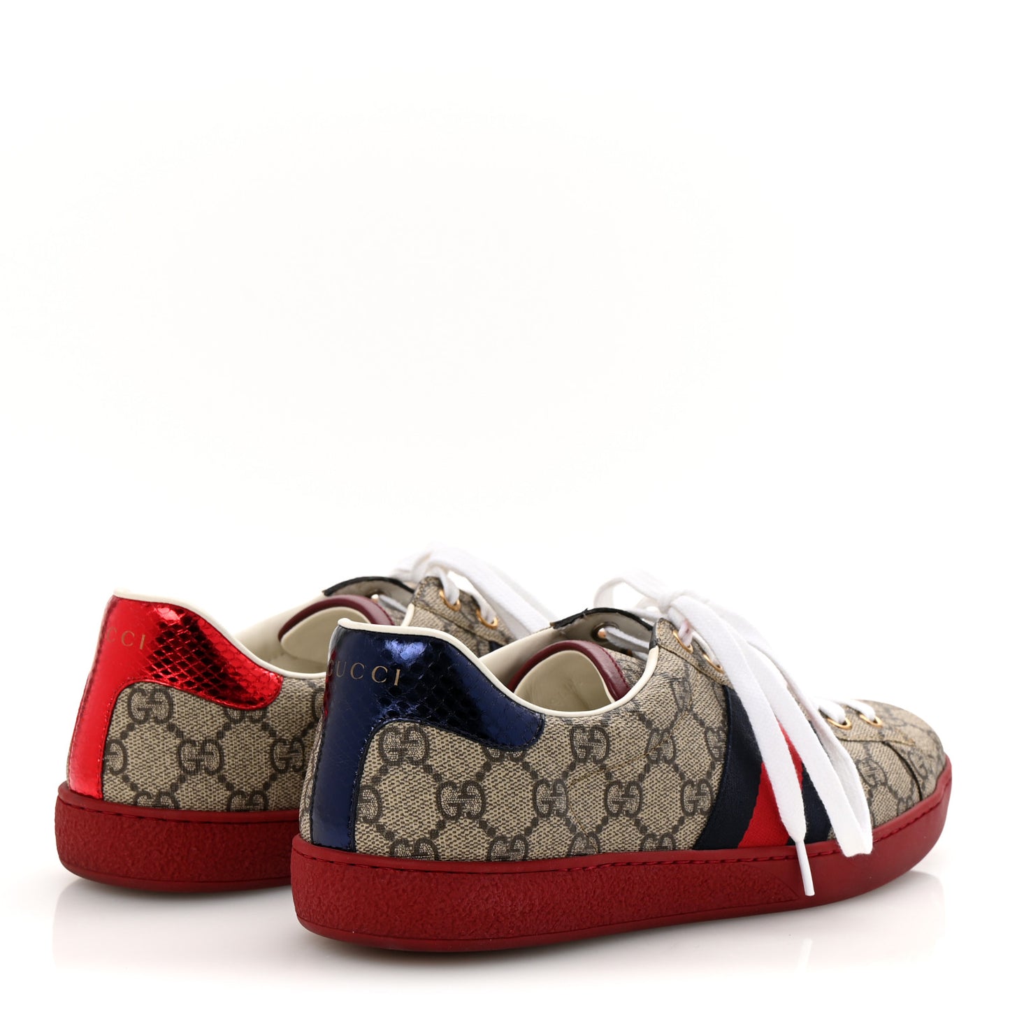 GG Supreme Monogram Ayers Web Mens New Ace Sneakers 8 Beige Ebony Red