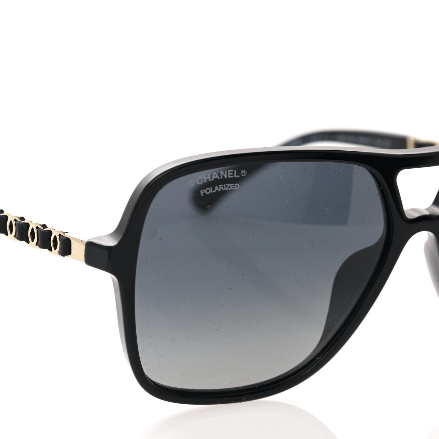 Metal Calfskin Polarized CC Chain Pilot Sunglasses 5439-Q-A Black