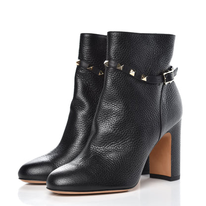 Valentino Garavani Pebbled Calfskin Rockstud Single Buckle 90mm Block Heel Ankle Boots 38 Black 3 of 9