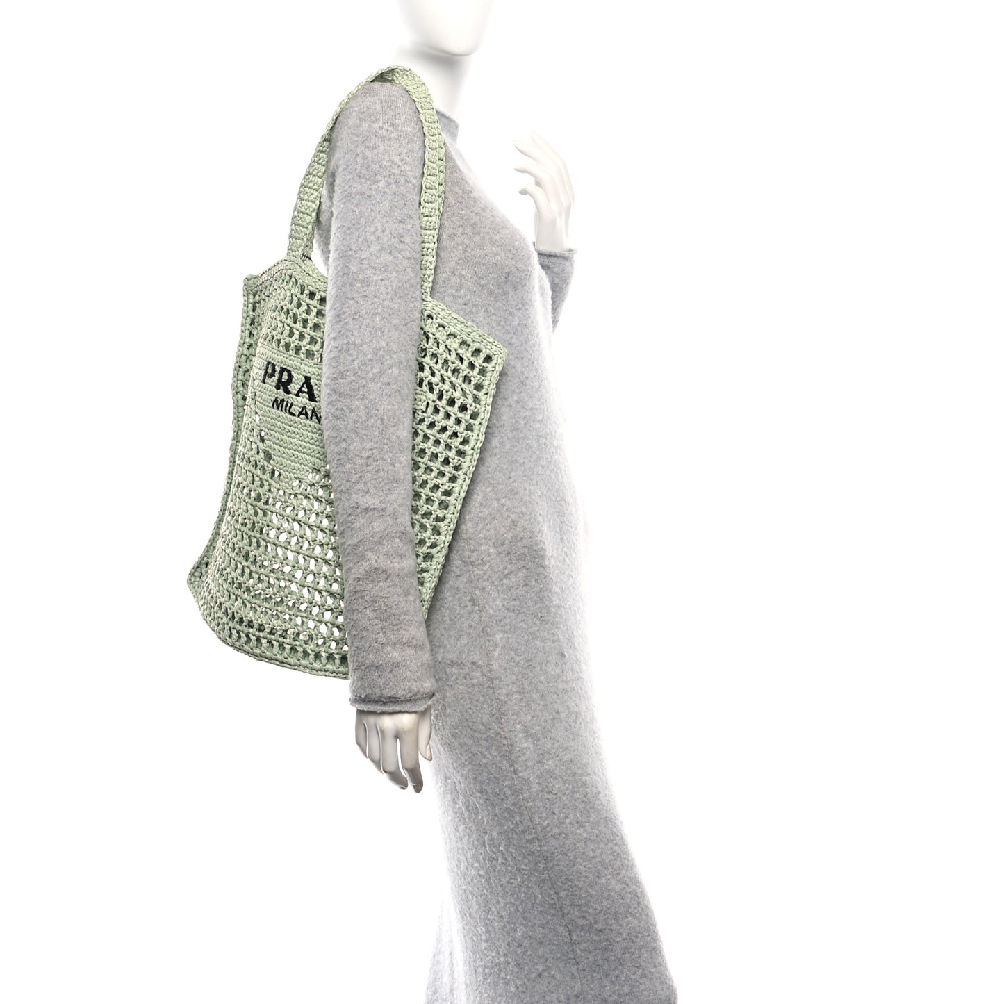 Yarn Raffia Effect Crochet Logo Embroidered Tote Bag Acqua