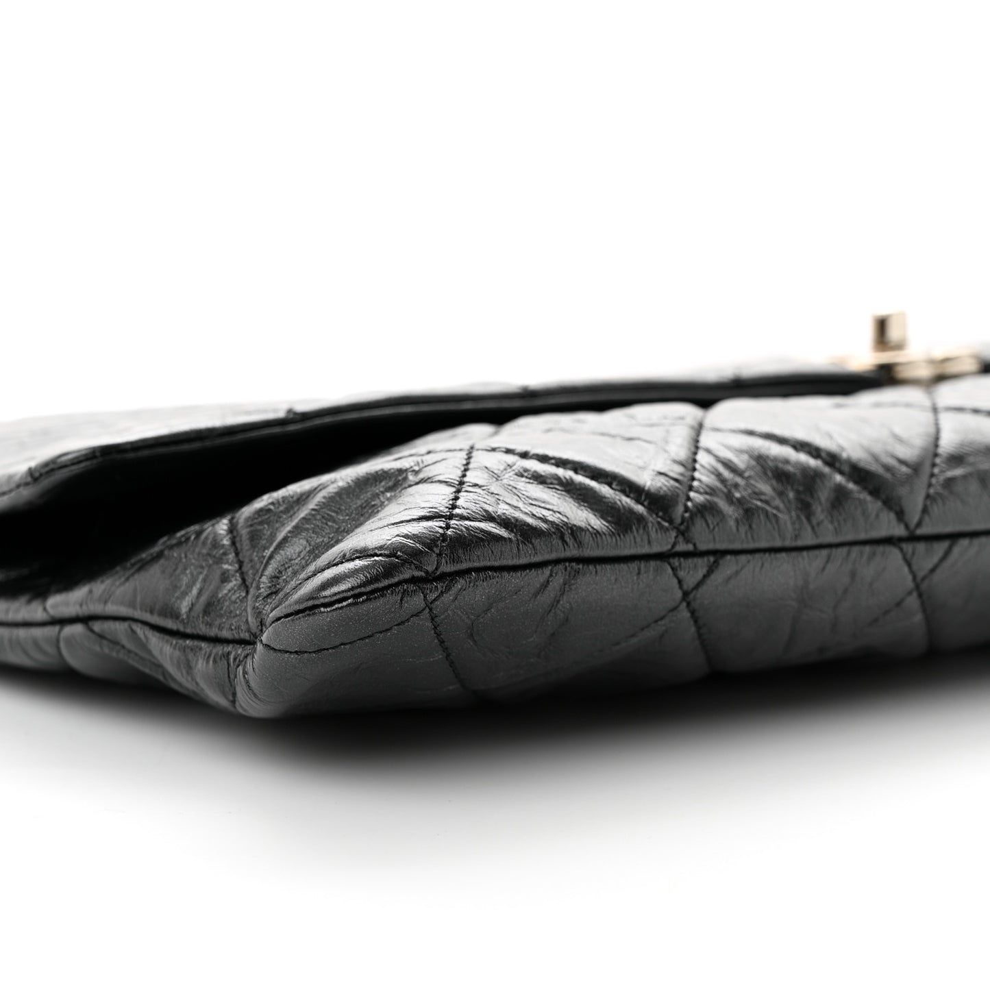 Metallic Crumpled Calfskin Big Bang Large Flap Bag Black