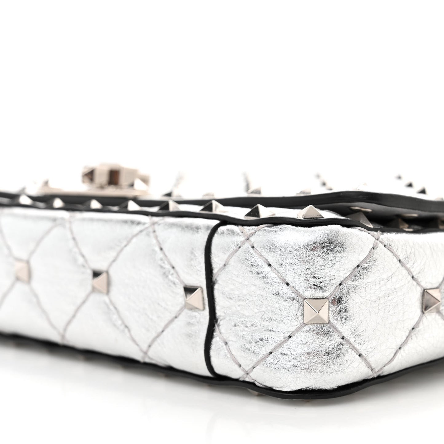 Metallic Nappa Rockstud Spike Shoulder Bag Silver
