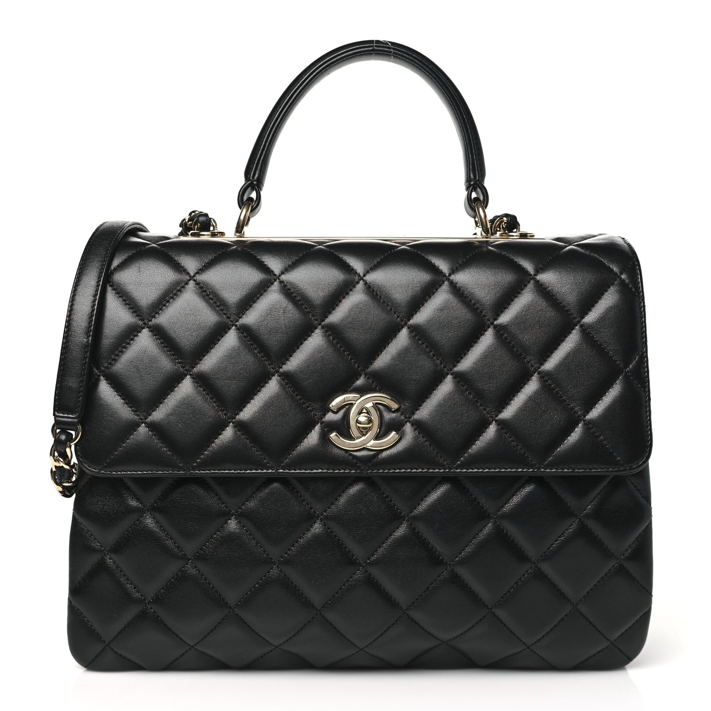 Lambskin Quilted Large Trendy CC Dual Handle Flap Bag Black