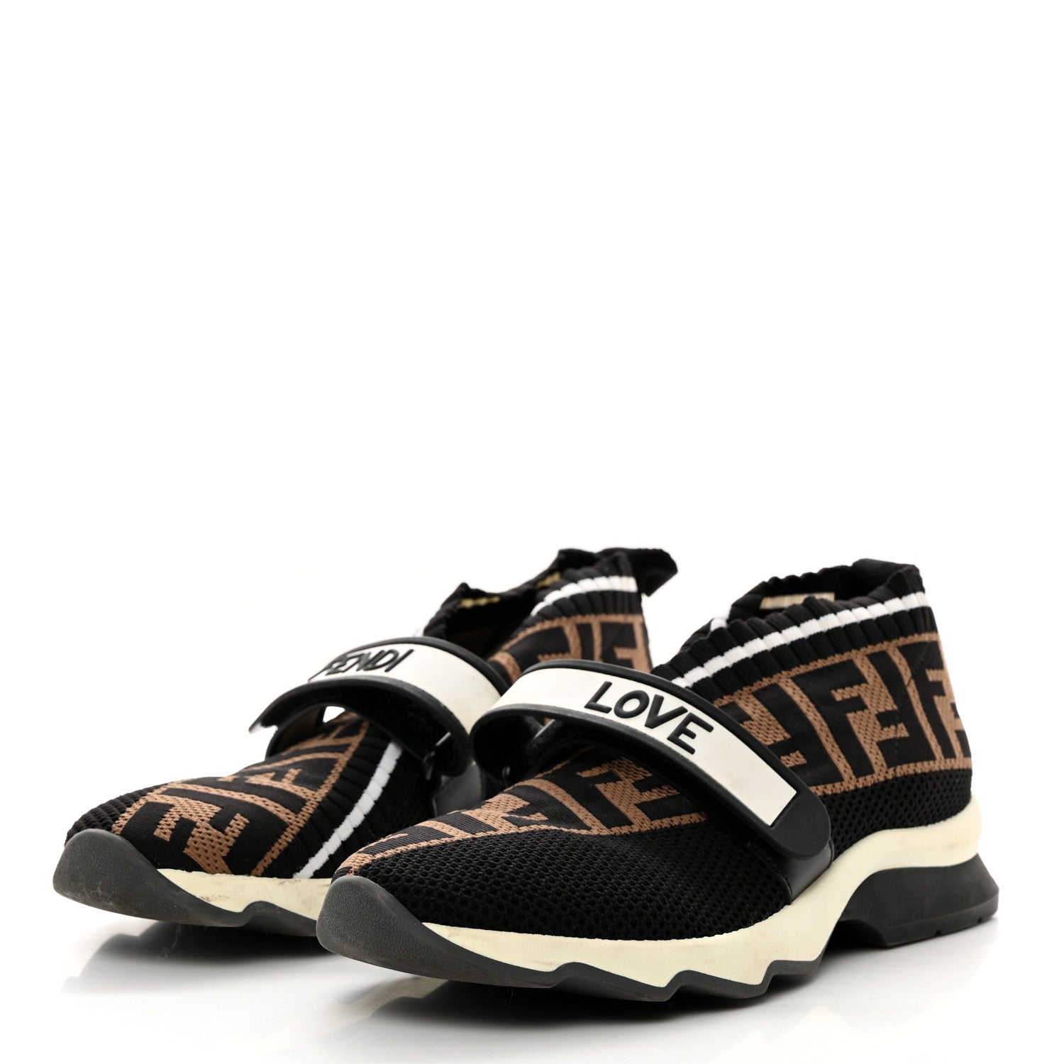 Fendi Stretch Yarn FF Stiff Band Rockoko Sneakers 36 Black White Tobacco 3 of 10