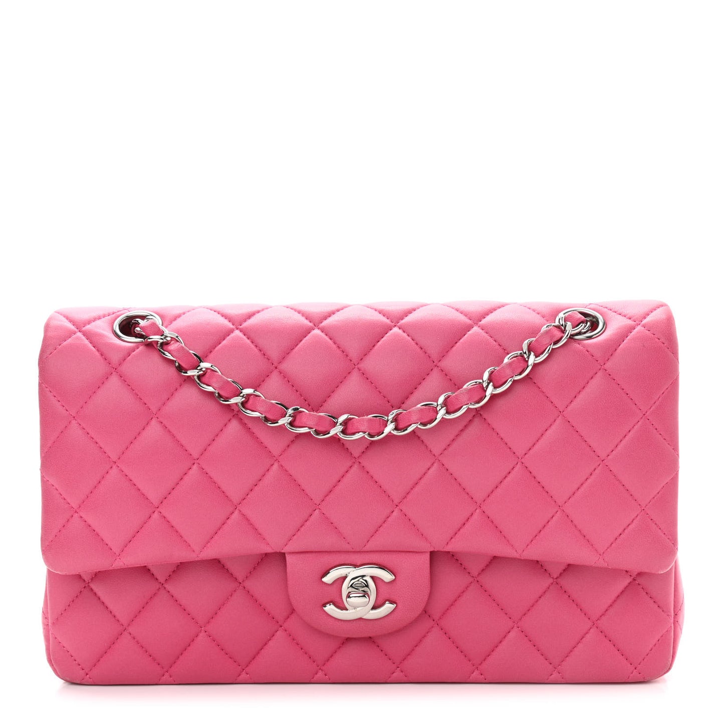 Lambskin Quilted Medium Double Flap Pink