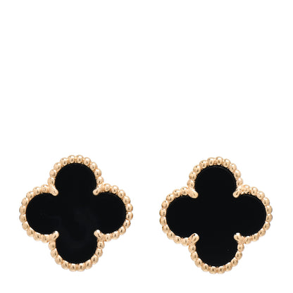 Van Cleef & Arpels 18K Yellow Gold Black Onyx Vintage Alhambra Earrings 1 of 4