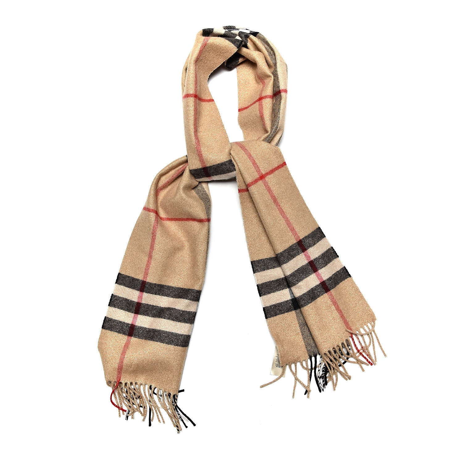 Burberry Metallic Cashmere Giant Check Fringe Scarf Archive Beige 1 of 5