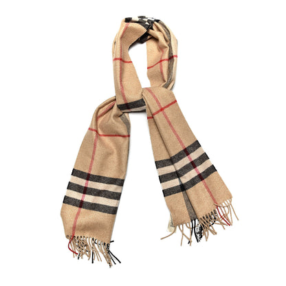 Burberry Metallic Cashmere Giant Check Fringe Scarf Archive Beige 1 of 5