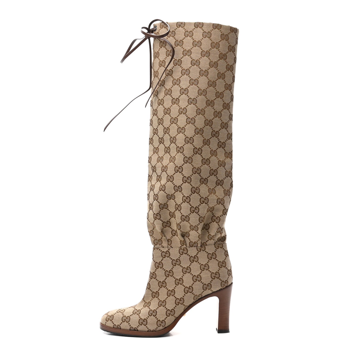 Monogram Lisa Mid Heel Boots 35.5 Beige Ebony