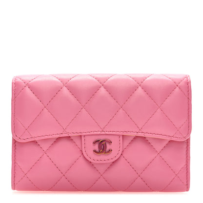 Chanel Lambskin Quilted Medium Flap Wallet Pink Yellow 1 of 7