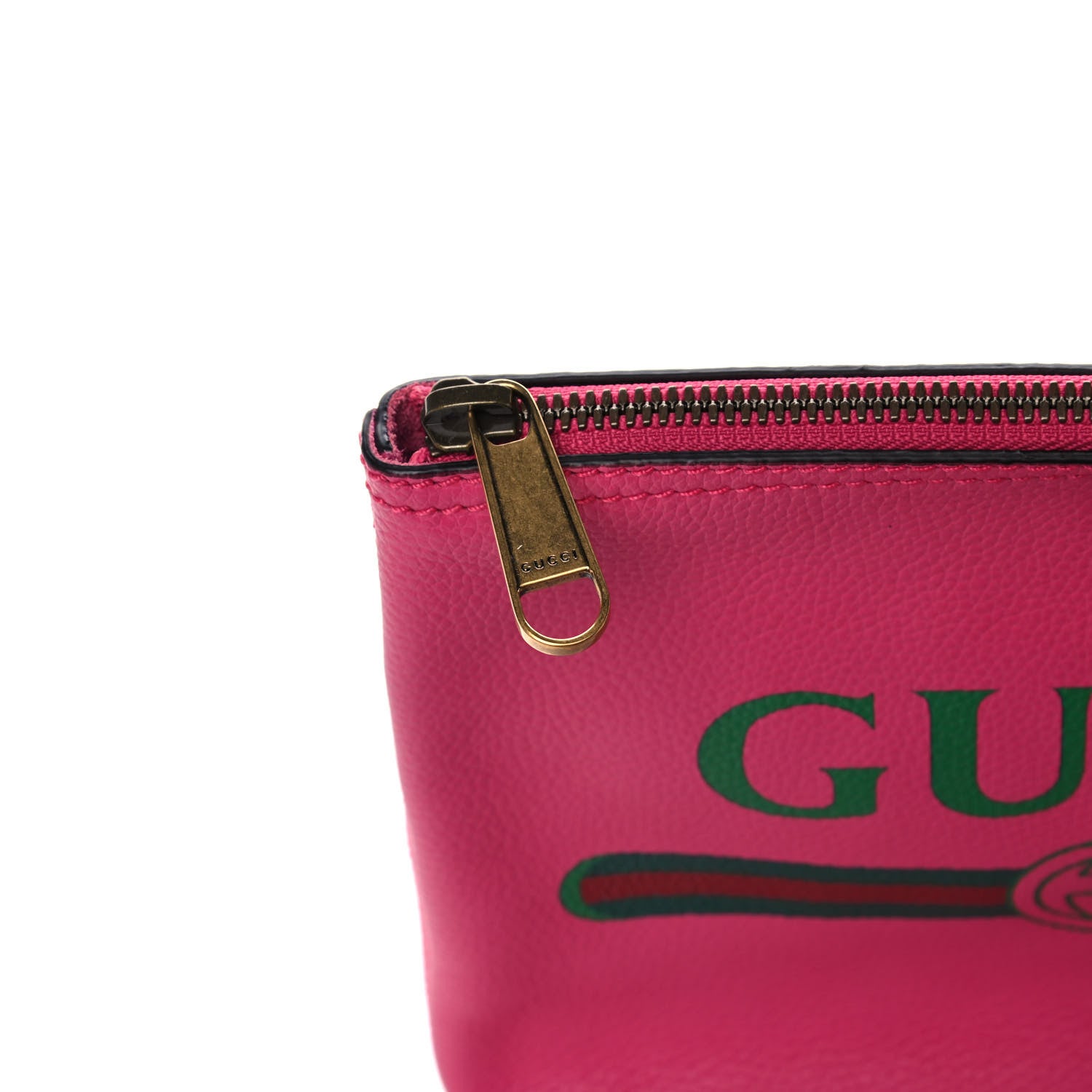 Gucci Pebbled Calfskin Medium Logo Portfolio Clutch Box Pink Green 10 of 12