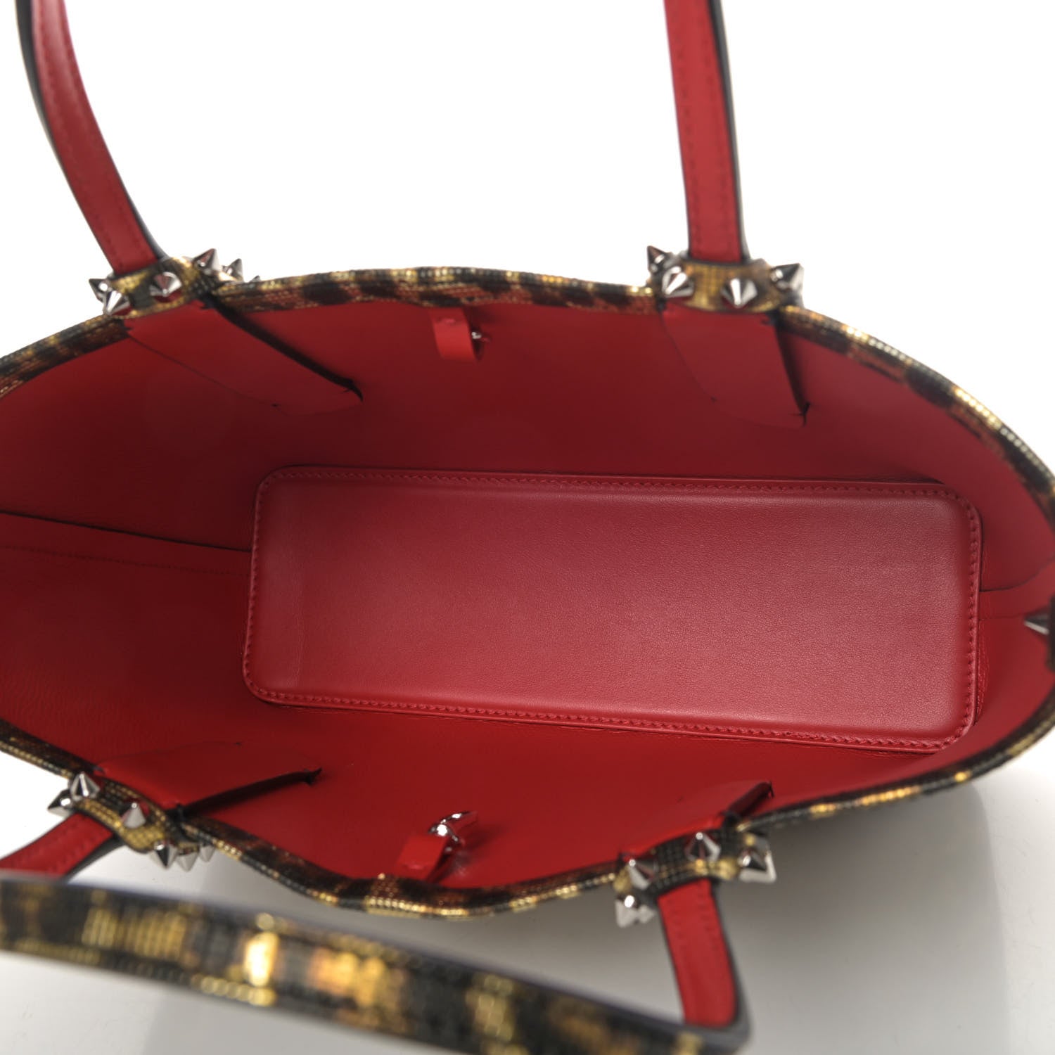 Christian Louboutin Grained Calfskin Leopard Print Spikes Mini East West Cabata Tote Gold 4 of 4