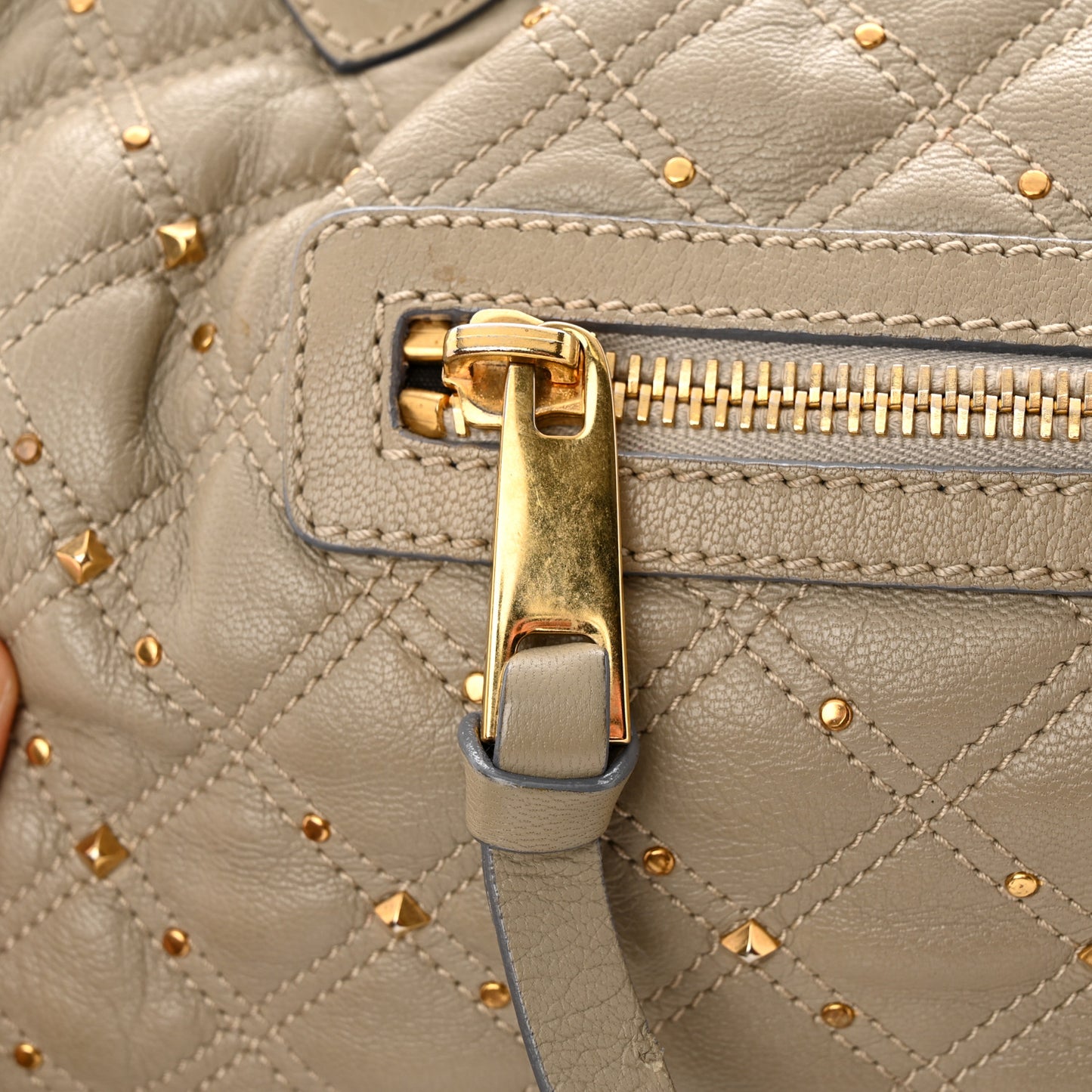 Calfskin Quilted Studded Stam Grey