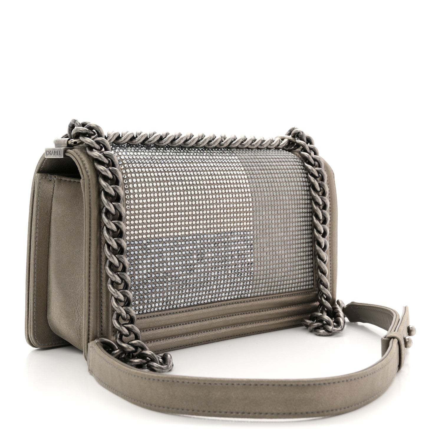 Chanel Iridescent Calfskin Quilted Strass Medium Paris Dallas Boy Flap Dark Khaki 3 of 11