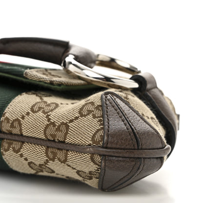 Gucci Monogram Textured Dollar Calfskin Heavy Grosgrain Web Medium Maxi Horsebit Chain Shoulder Bag Beige Ebony New Acero 11 of 11